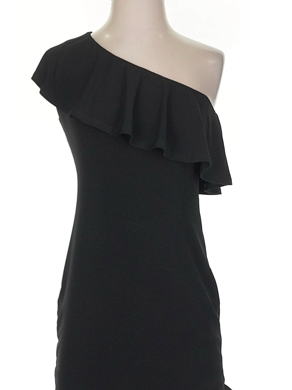Velvet by Graham & Spencer Black One-Shoulder Ruffle Dress